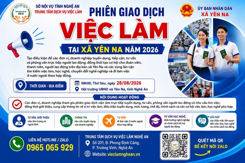 Thông báo tổ chức Phiên giao dịch việc làm tại Xã Yên Na tỉnh Nghệ An